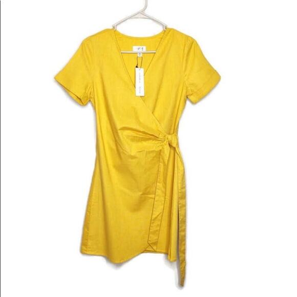 The Drop Paola Alberdi yellow saffron wrap mini dress - Picture 7 of 10